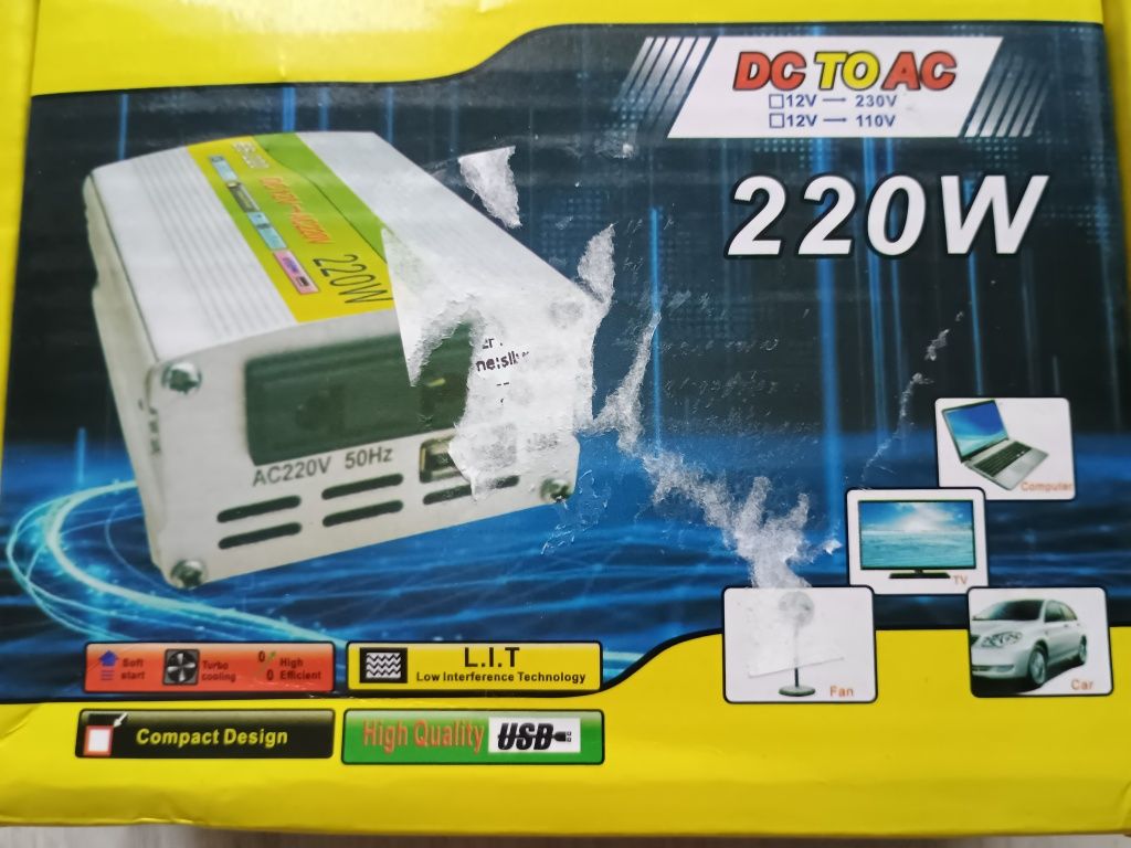 Do pojazdu elektryczna przetwornica konwerter 12V 220V 220W