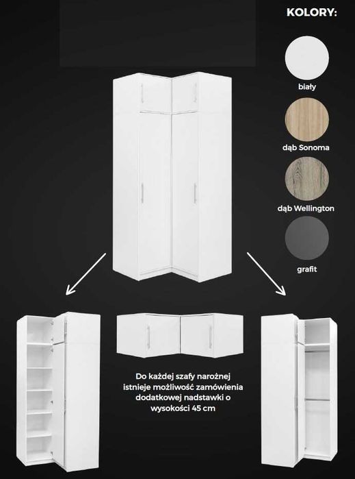 Szafa narożna Bali z opcją nadstawki (6 kolorów) Darmowa dostawa