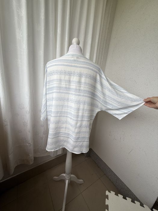 Bluzka oversize grecki wzór L XL biało niebieska | casual cool