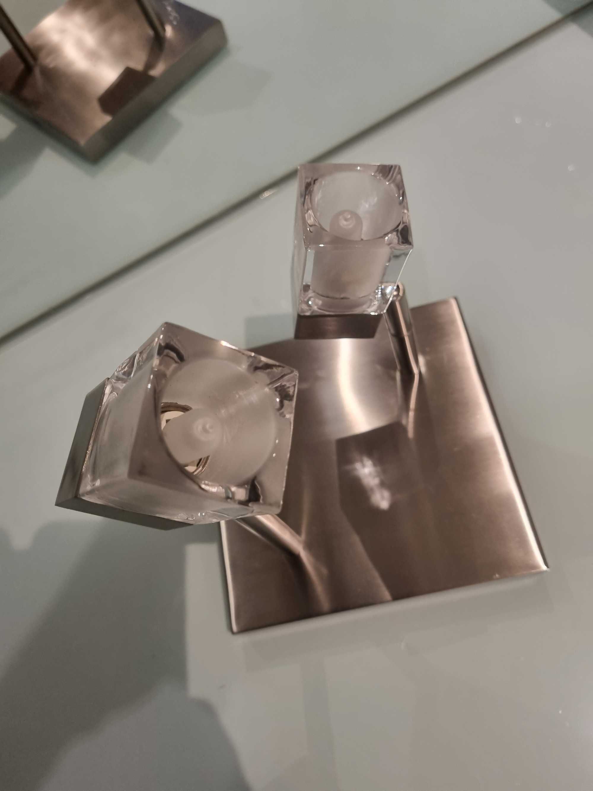 Aplique/Candeeiro/Focos, metal inox escovado, difusores em vidro fosco