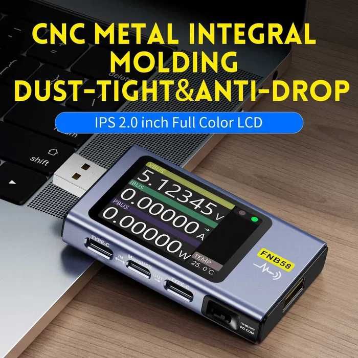 USB тестер FNIRSI FNB58 Bluetooth USB-C триггер PD QC осцилограф