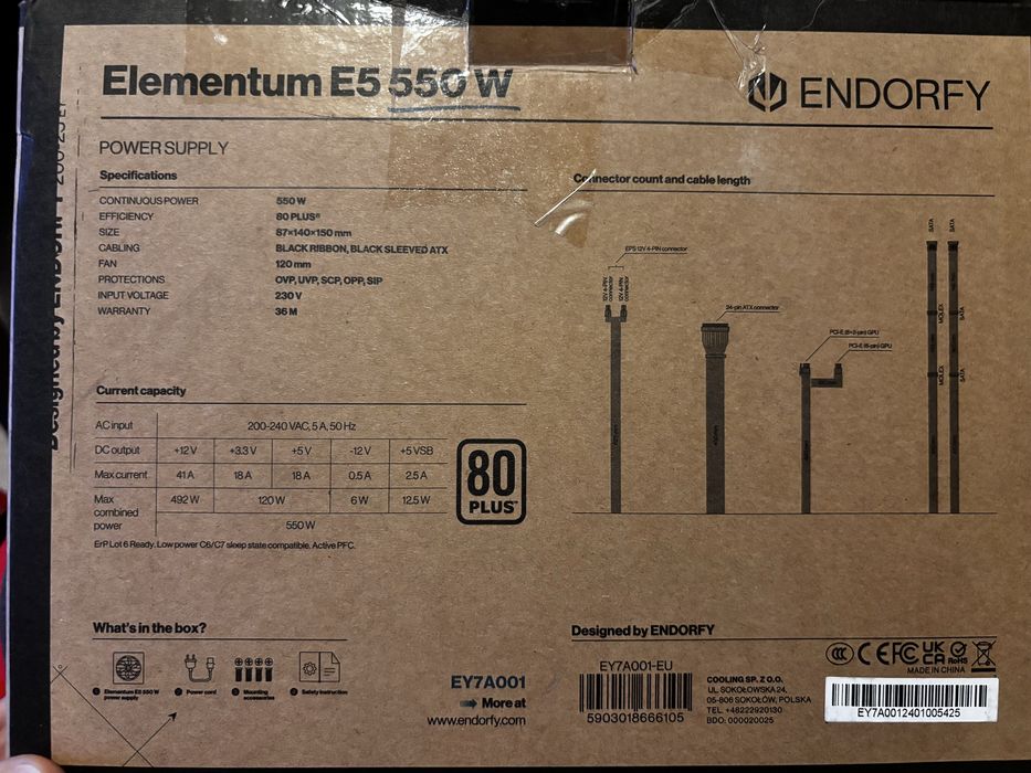 Zasilacz do komp. Endorfy Elementum E5 550W, 80+, ATX, gwar. 02.2028