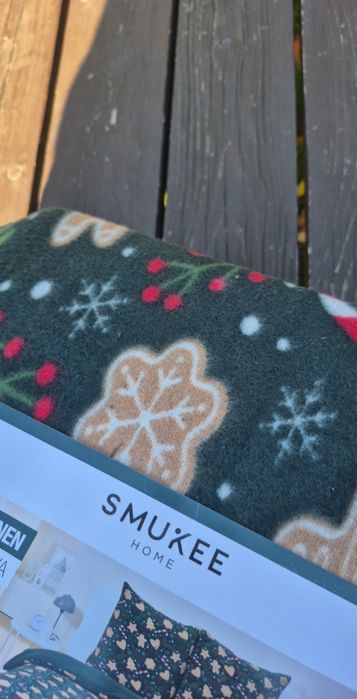 Smukee pościel polarowa zielona wzor święta zima ciepła 220x200