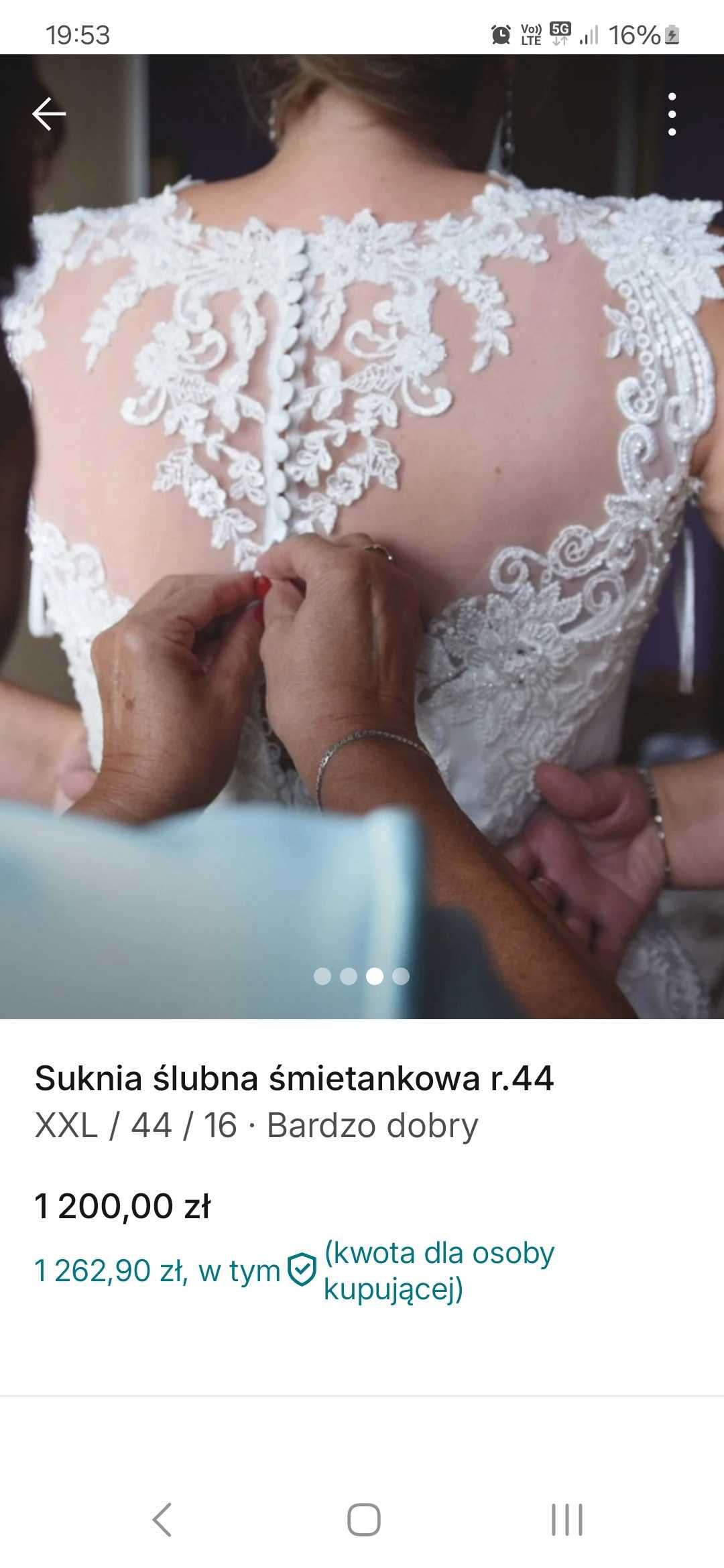 Suknia ślubna śmietankowa r.44