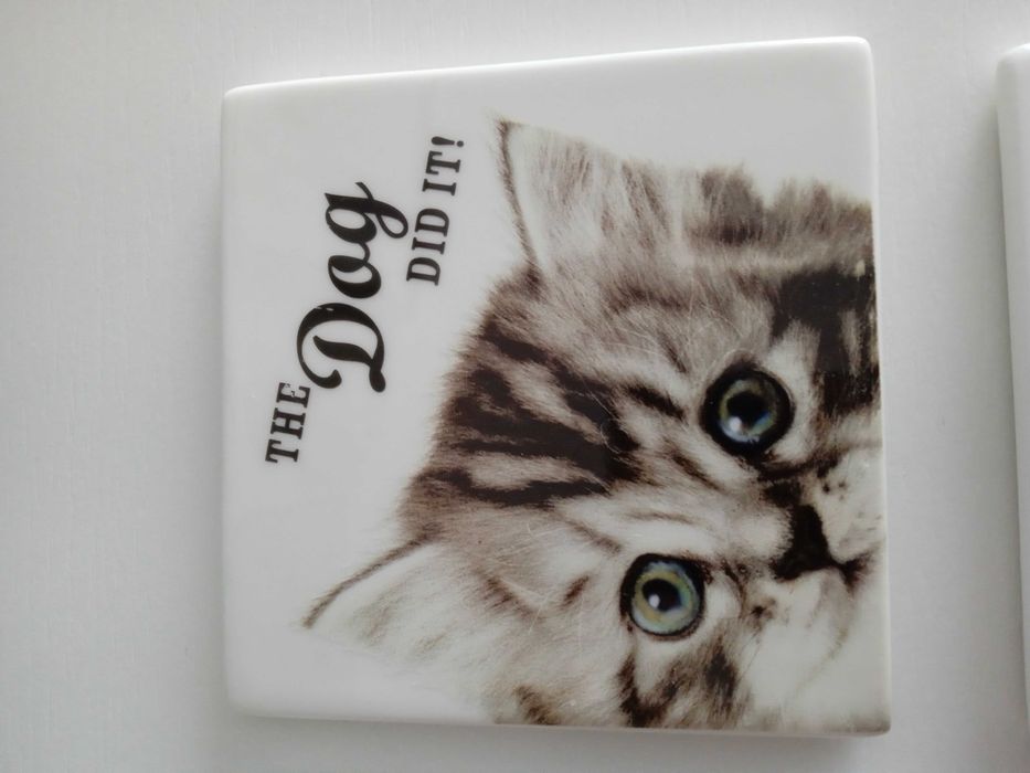Podkładki ceramiczne vintage białe z kotami 4 podstawka kot koty