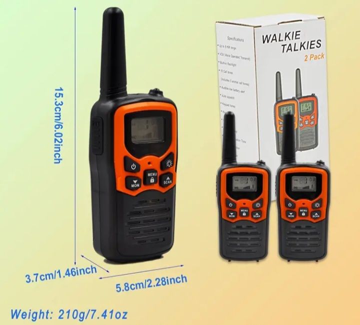 Conjunto de 2 Walkie Talkies UHF para Exterior com Display LCD
