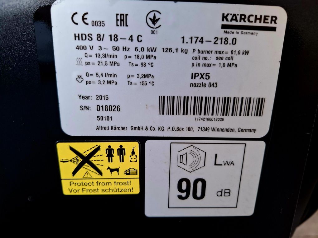 Karcher HDS 8/18-4C z 2015r wolnoobrotowa ceramiczne tłoki