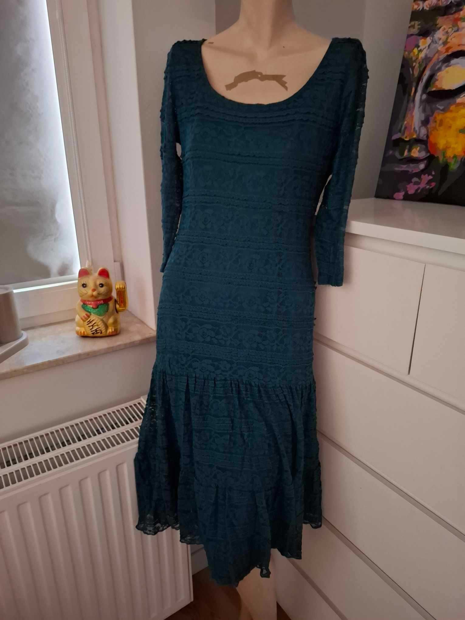 36 S niebieska sukienka midi długa romantyczna boho dziewczeca vintage