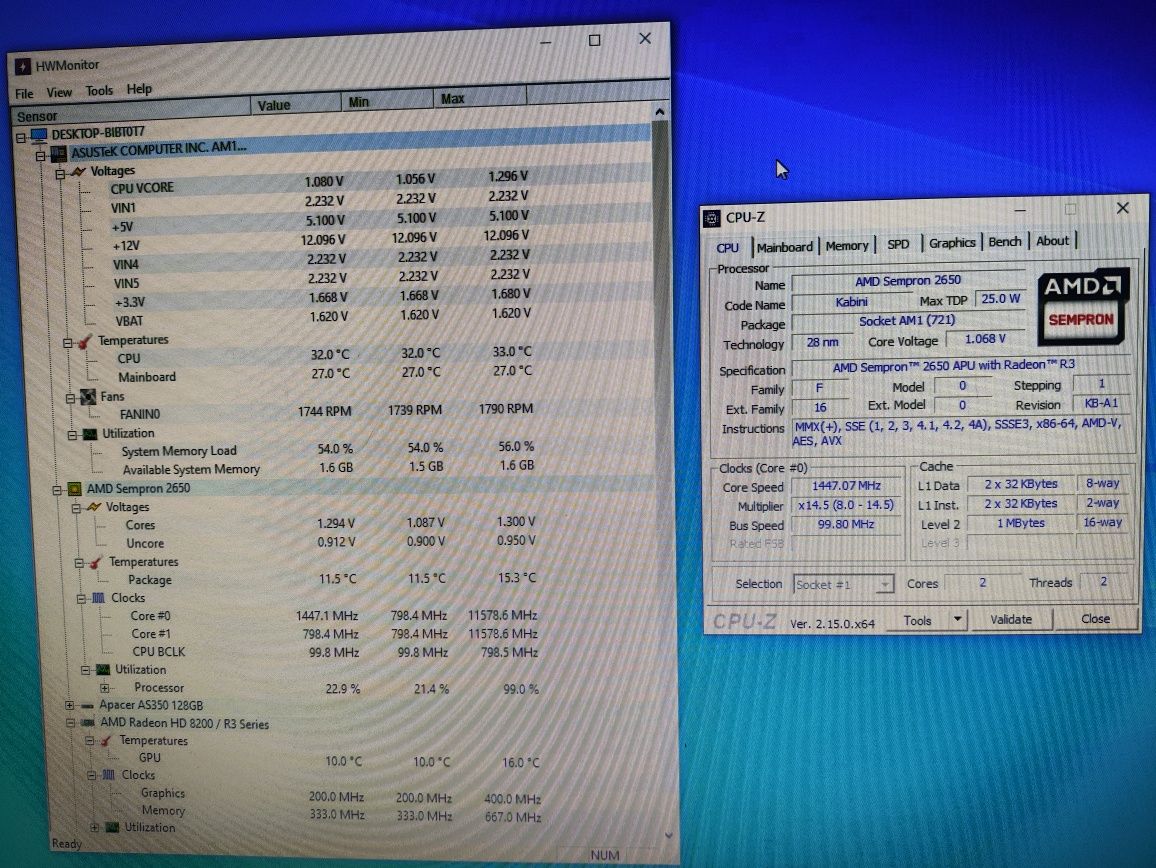 Комплект материнка ASUS am1m-a + процесор Sempron 2650 + ОЗУ 4Gb DDR3