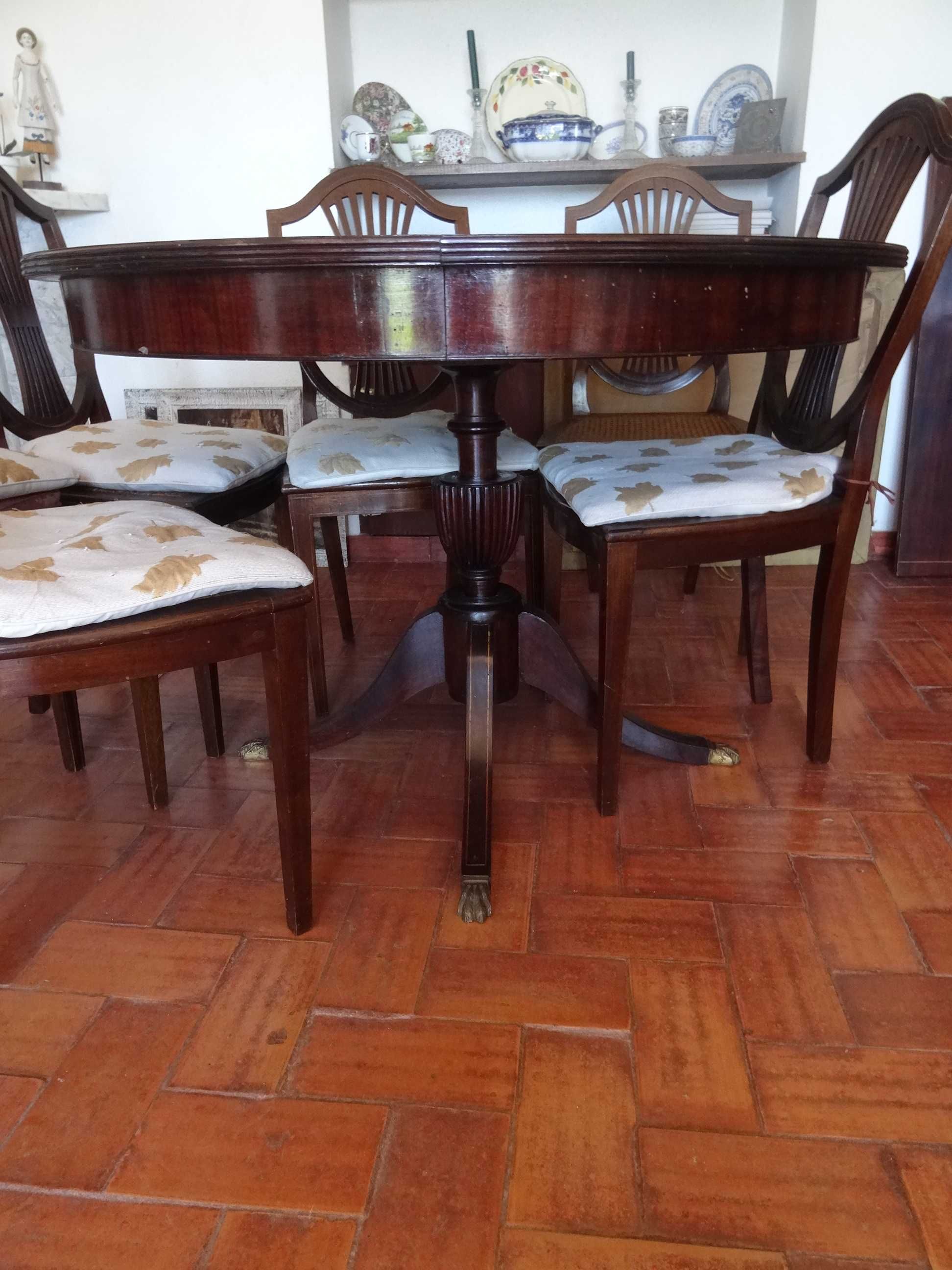 mesa e 8 cadeiras antigas