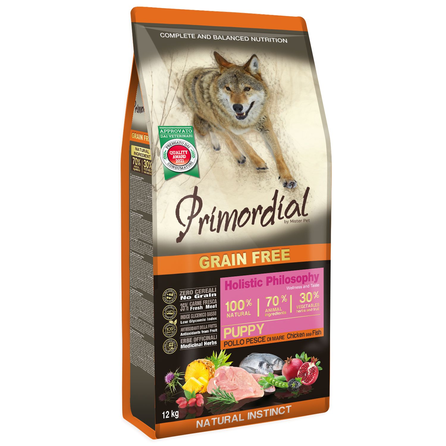 Primordial Sem Cereais Cachorro Frango & Peixe 12Kg
