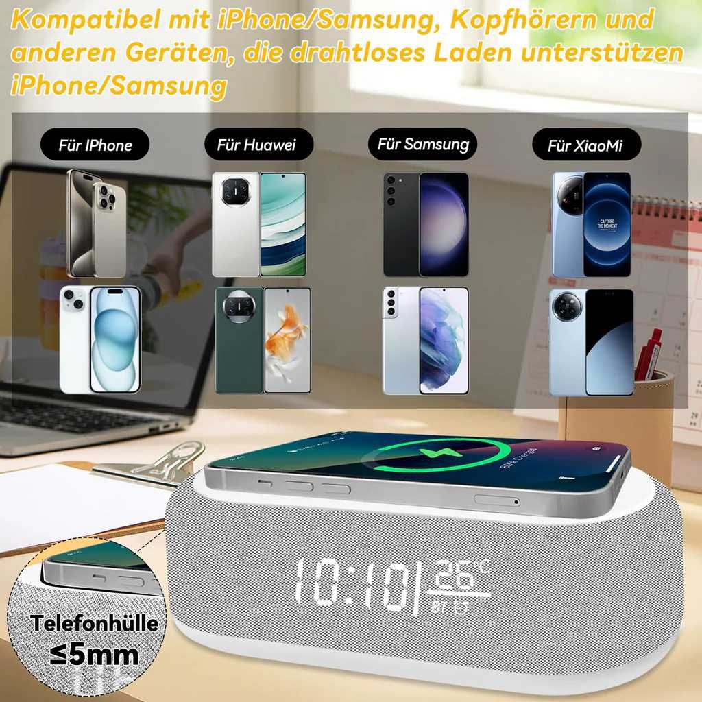 Zegar, budzik z ładowarką i bluetooth głośnik