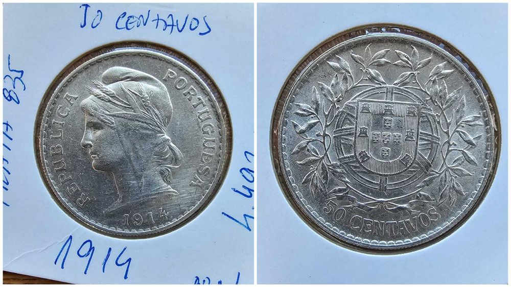 50 centavos prata 1912, 1914 e 1916