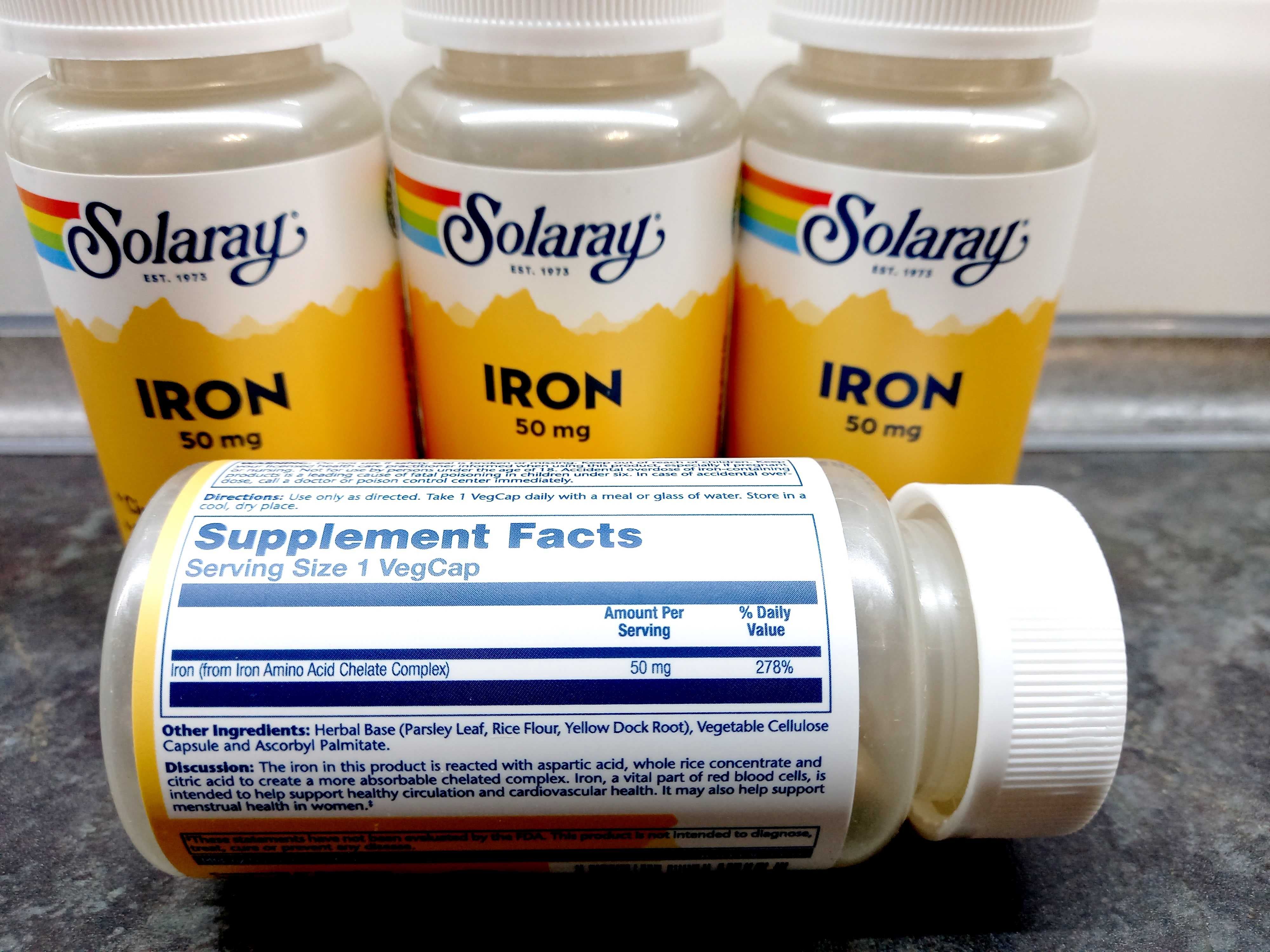 Solaray, Iron 50 мг (60 капс.), железо хелат, залізо