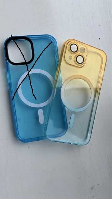 Чохол силіконовий жовто-блакитний Magsafe iphone 15