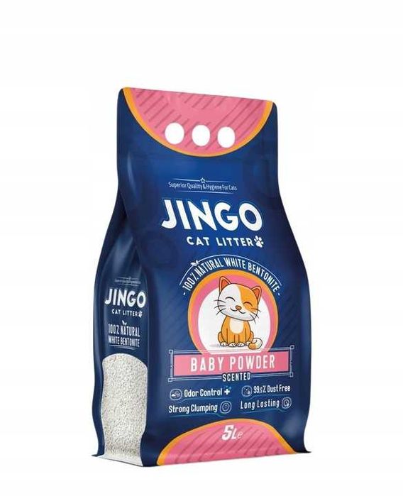 Żwirek dla kota bentonitowy Jingo 5l zapach Pudru dziecięcego