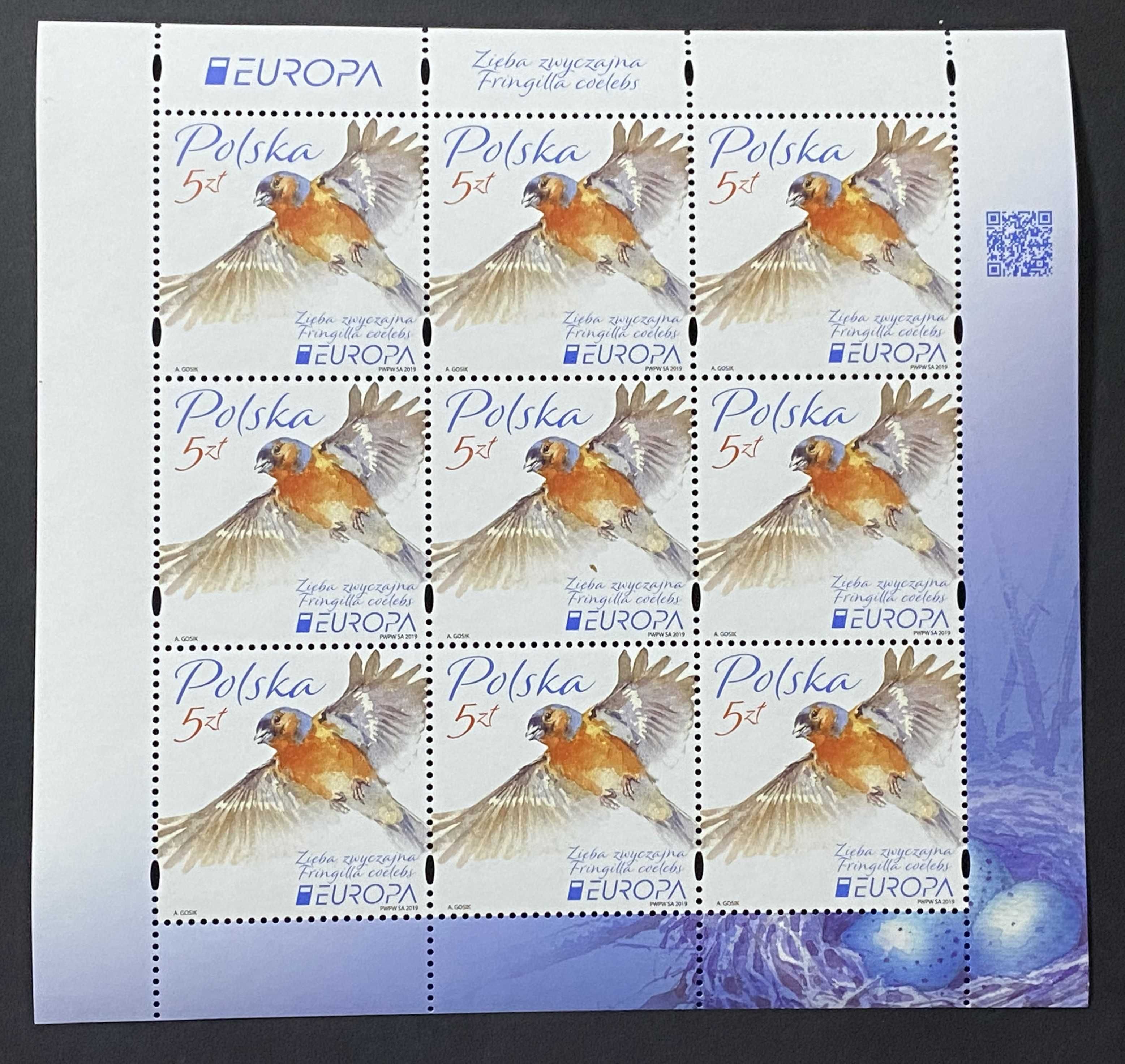 Znaczki Polska Arkusz Fi 4954 9 znaczków EUROPA 2019r