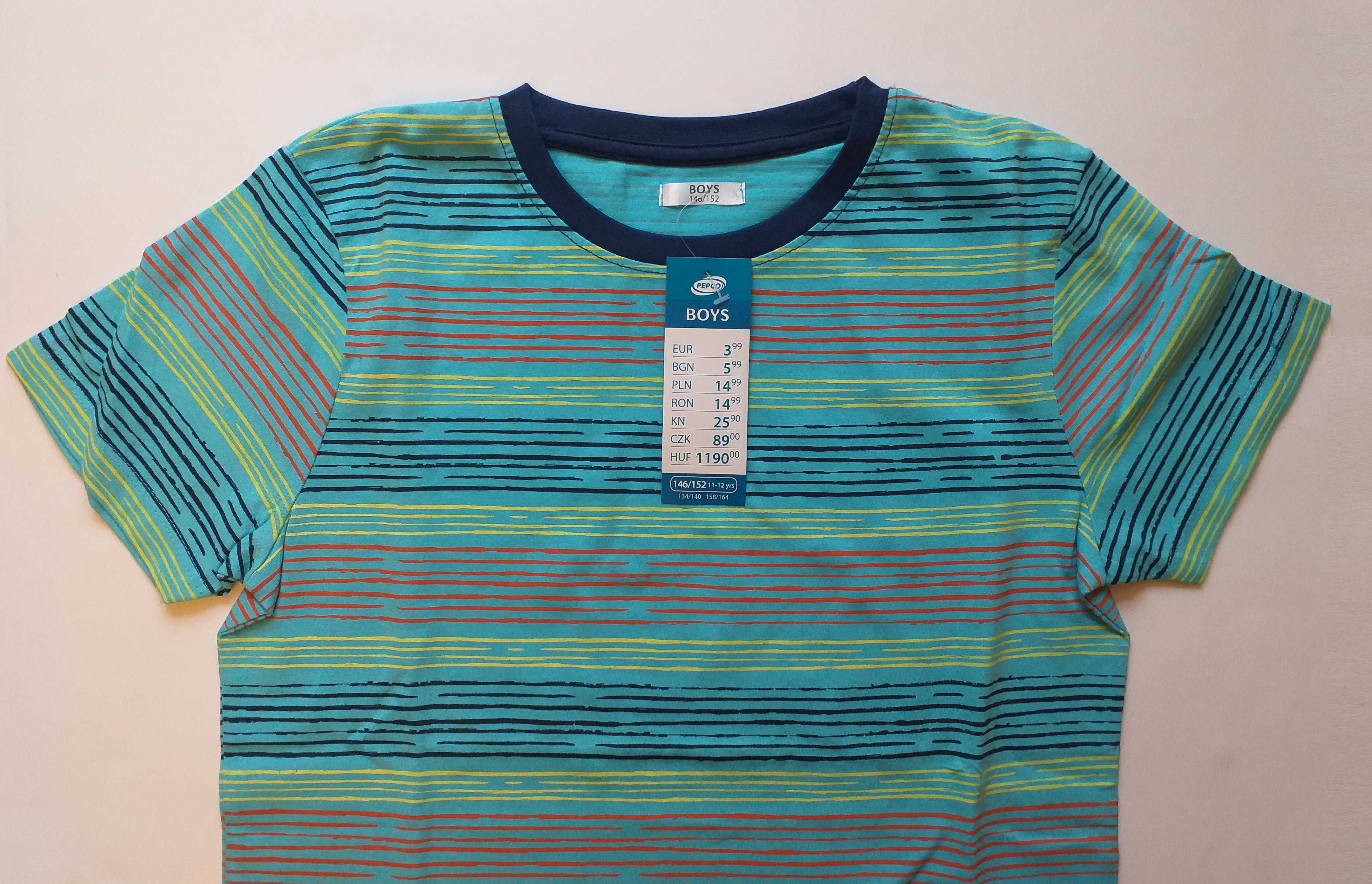Koszulka t-shirt, niebieska w paski, dla chłopca, 146/152, ** NOWA **