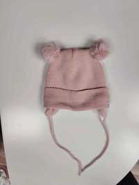 Różowa czapka zimowa ocieplana z pomponami z uszkami H&M r. 62