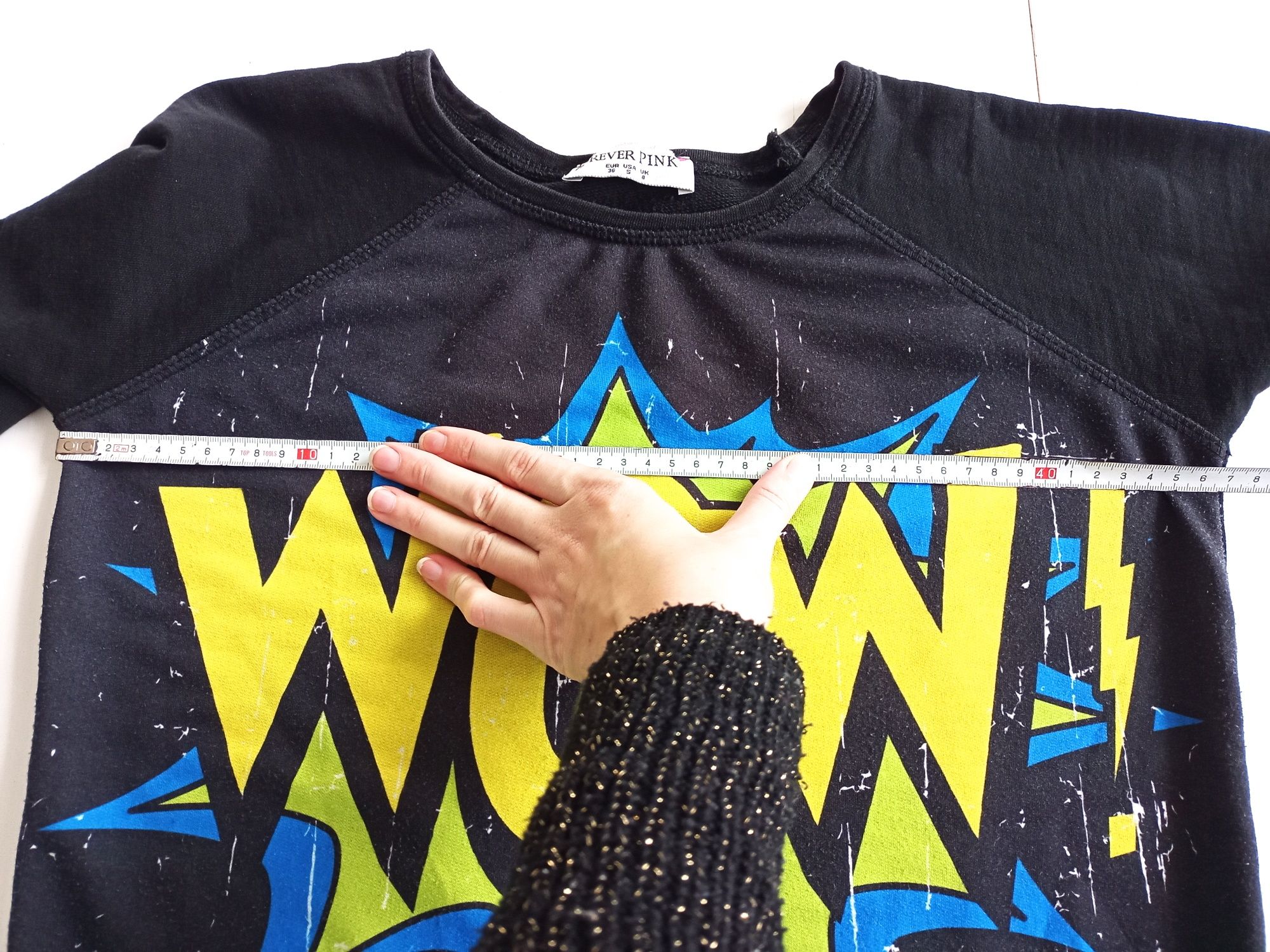 BEZ WAD Bluza dresowa z napisem WOW! S/36 czarna #1377