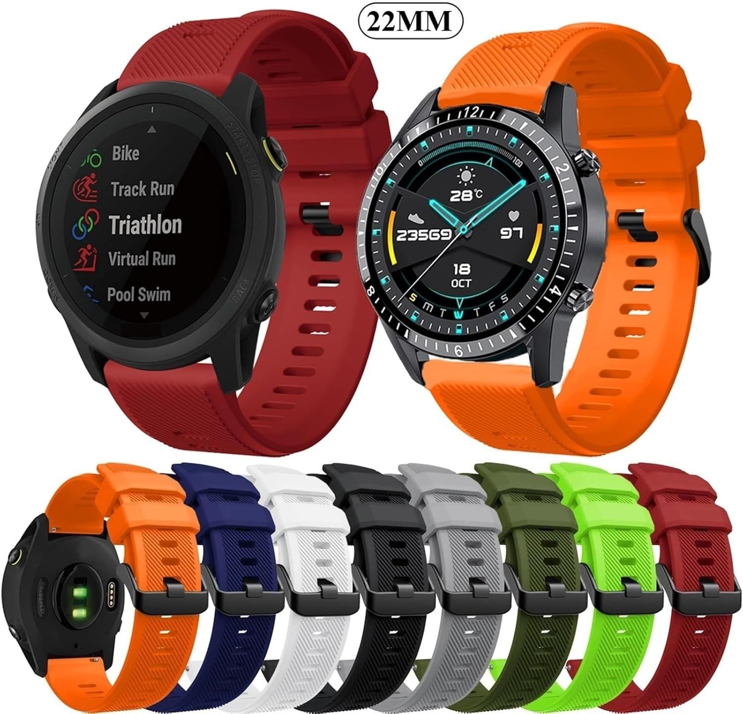FFHAO Silikonowy pasek 22 mm do zegarka Garmin Forerunner 745