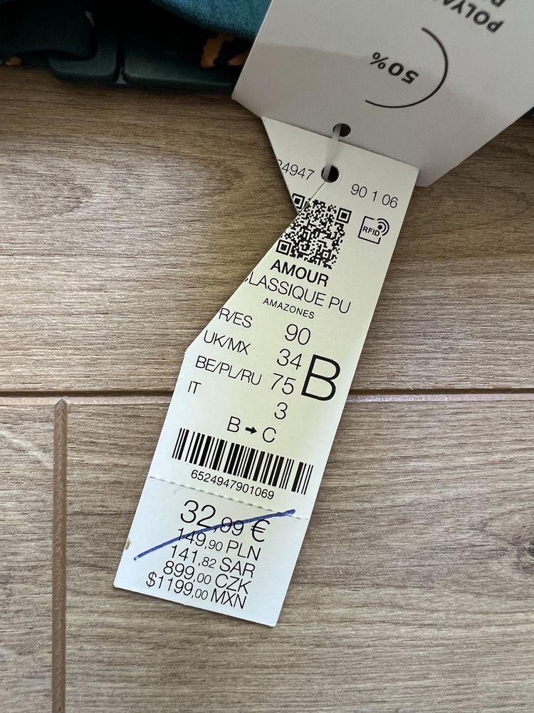 Zielony biustonosz, stanik, kostium kąpielowy, Etam, pushup, 75B