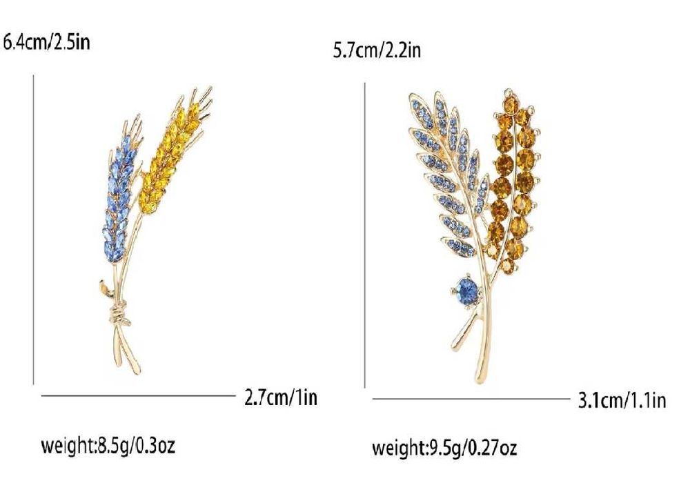 Брошка булавка патріотична жовто блакитні пшеничні колоски