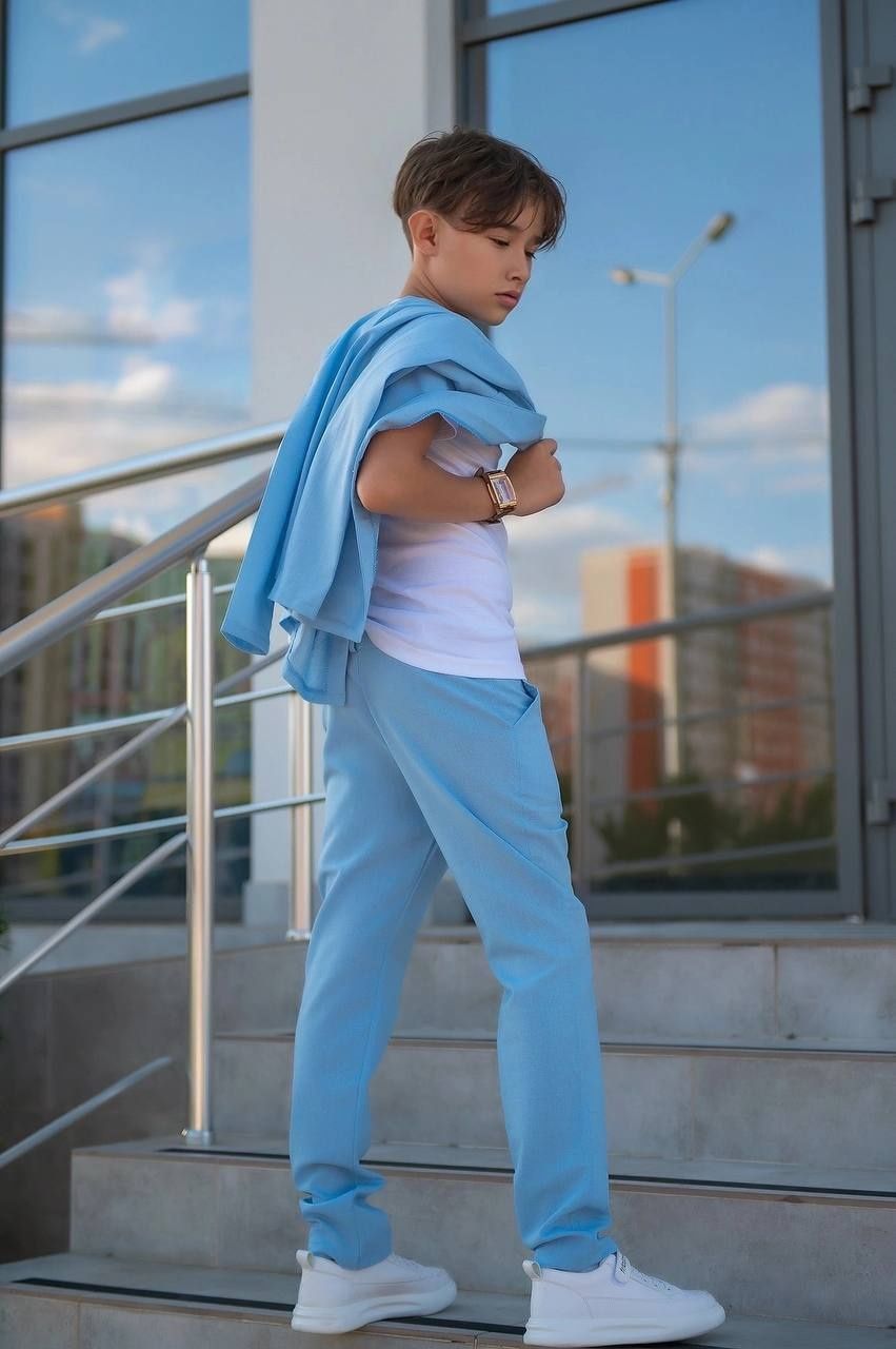Школьный костюм на мальчика 116-152 синий, голубой, серый