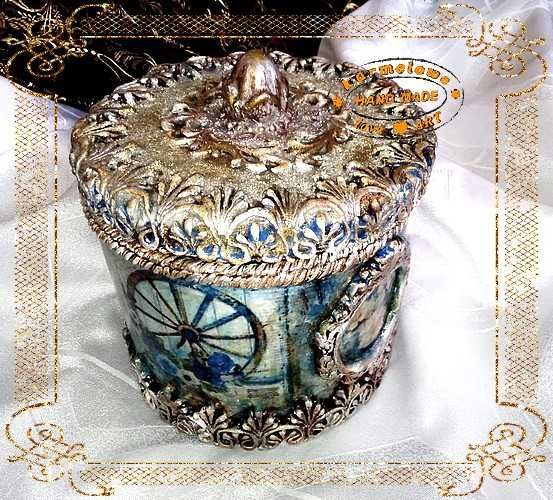 Pudełko szkatułka z kartonu handmade decoupage dekoracja prezent