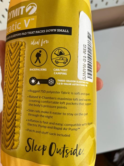 Туристичний надувний каремат Klymit Static V (новий клапан) США