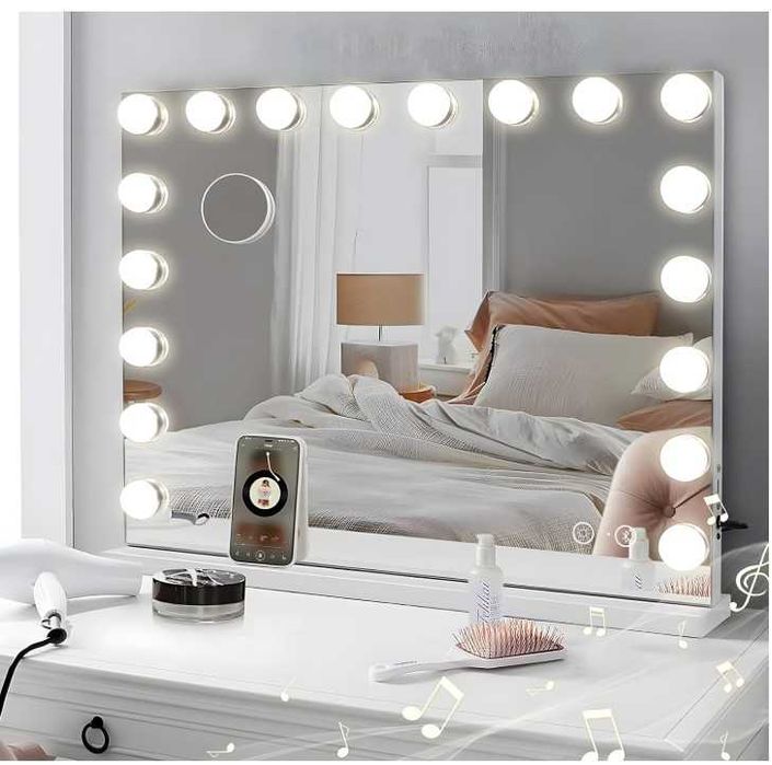 Lustro do makijażu Hollywood XXL 80x60cm, 18 LED, głośnik Bluetooth