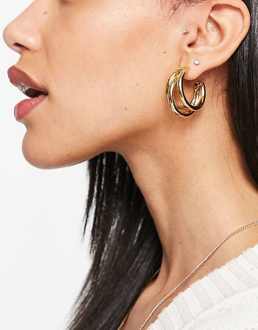 ASOS DESIGN Kolczyki Potrójne Koła Pozłacane Stal
