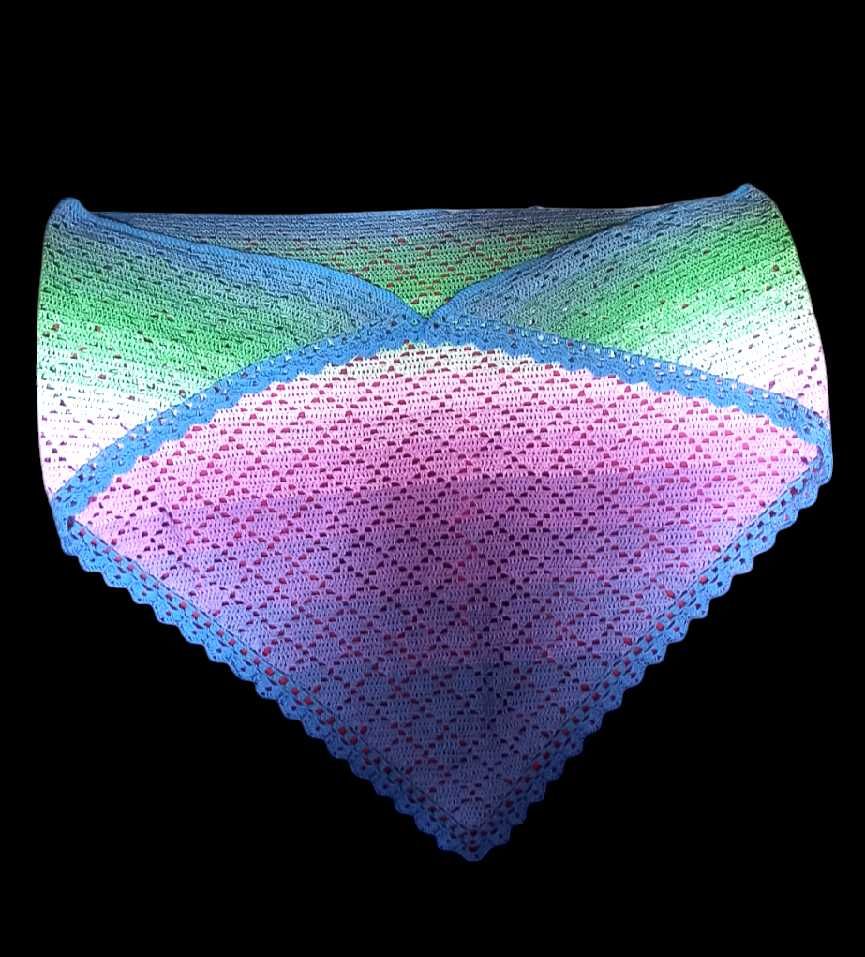Piękna duża chusta szydełko tęcza handmade