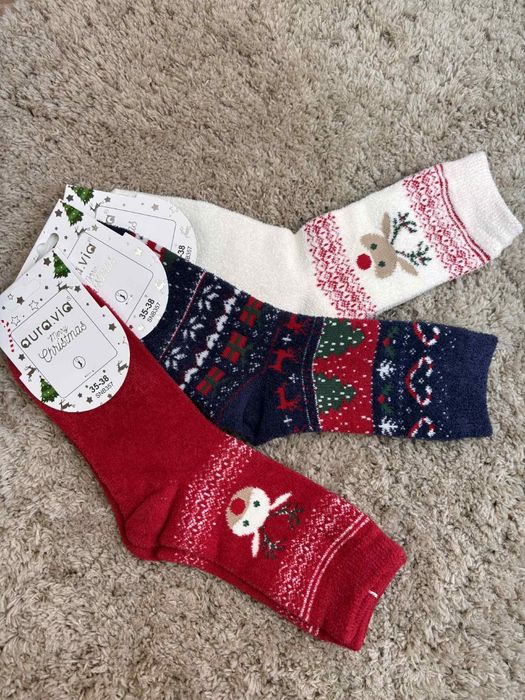 3 szt świątecznych skarpetek damskich ciepłych rozm. 35-38