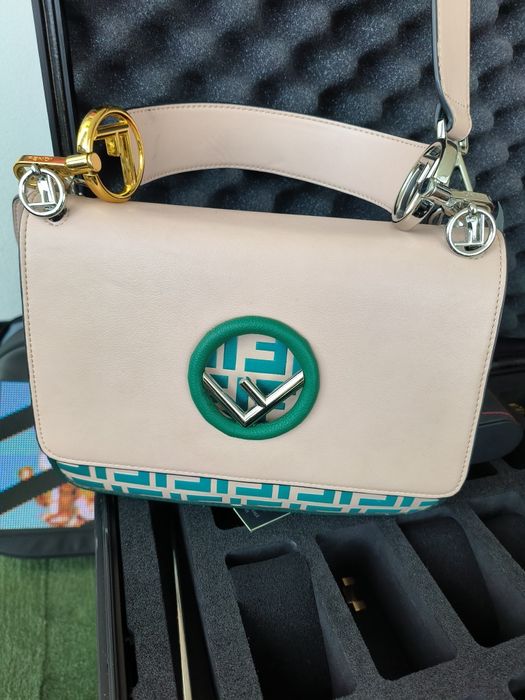 Double leather logo fendi bag