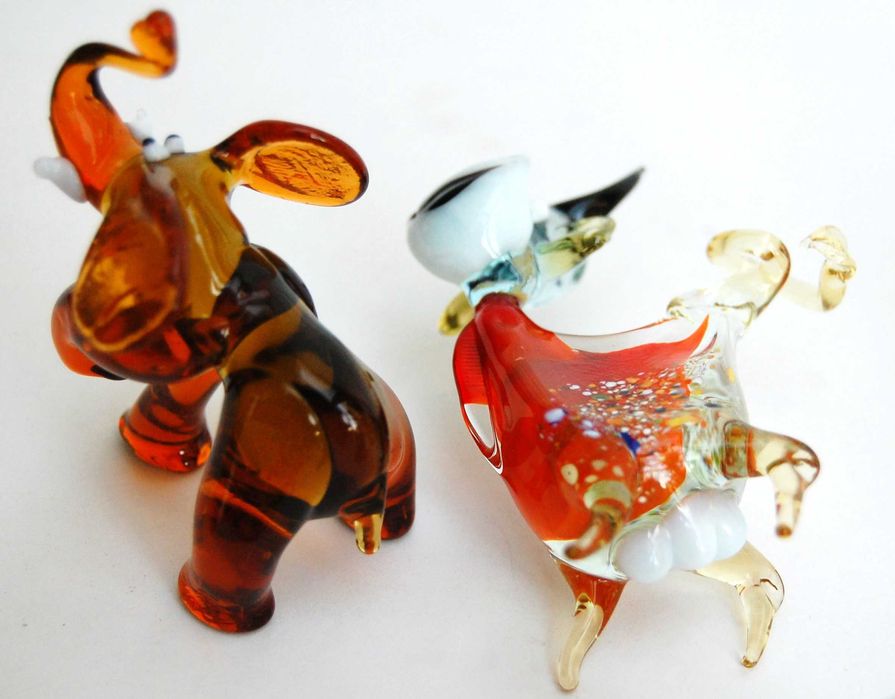 Szklane zwierzątka, figurki ze szkła, PRL, vintage