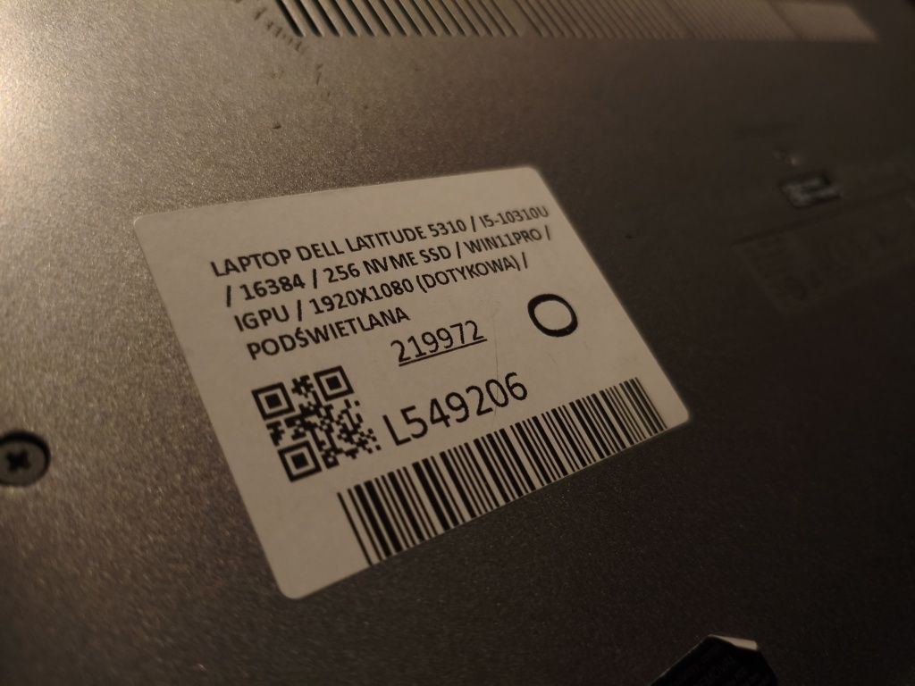 Dotykowy Dell Latitude 5310 13.3" (16GB ram/256GB SSD, i5-10310U)