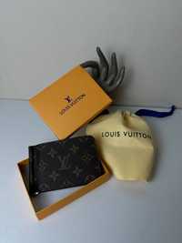 Portfel skórzany z klipsem Louis Vuitton monogram skóra naturalna LV