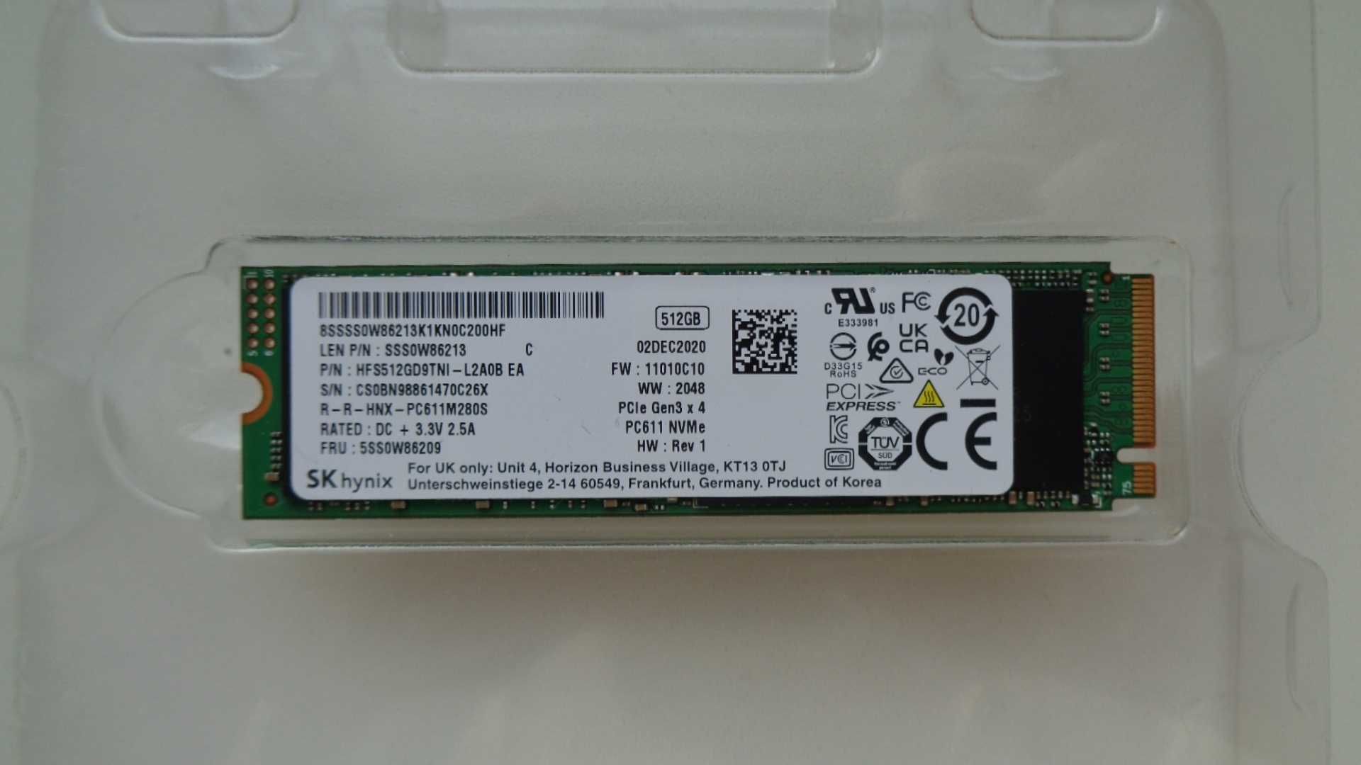 SSD SK hynix 512GB PC611 NVMe Gen3 M.2 2280 NVMe PCIe 3.0x4