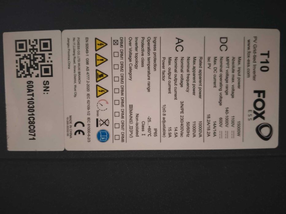 Falownik FOX ESS T10 10kW PV Grid Inverter używany 2 lata fotowoltaika