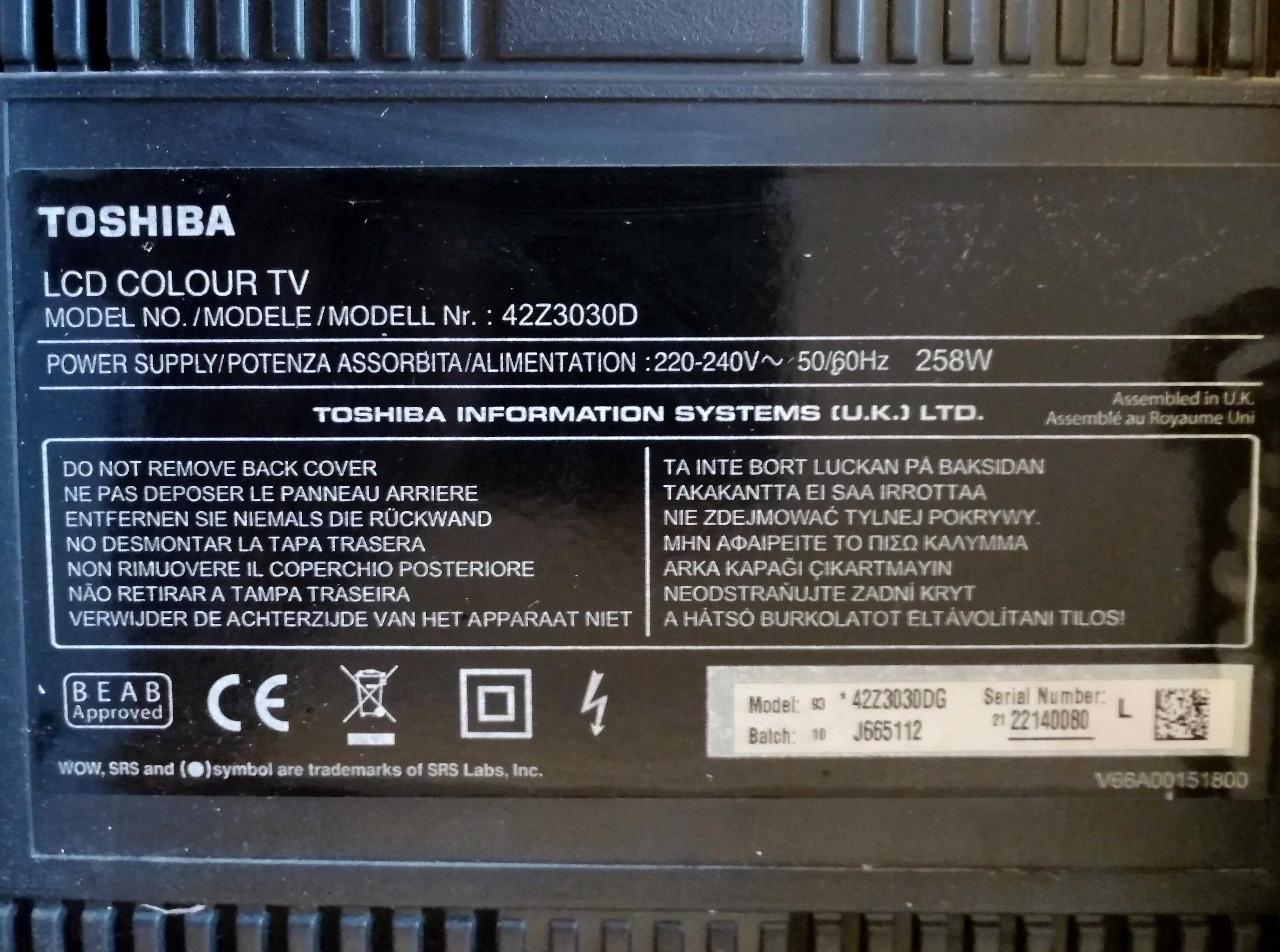 Telewizor LCD 42 cale Toshiba Regza + Pilot. 3 x HDMI