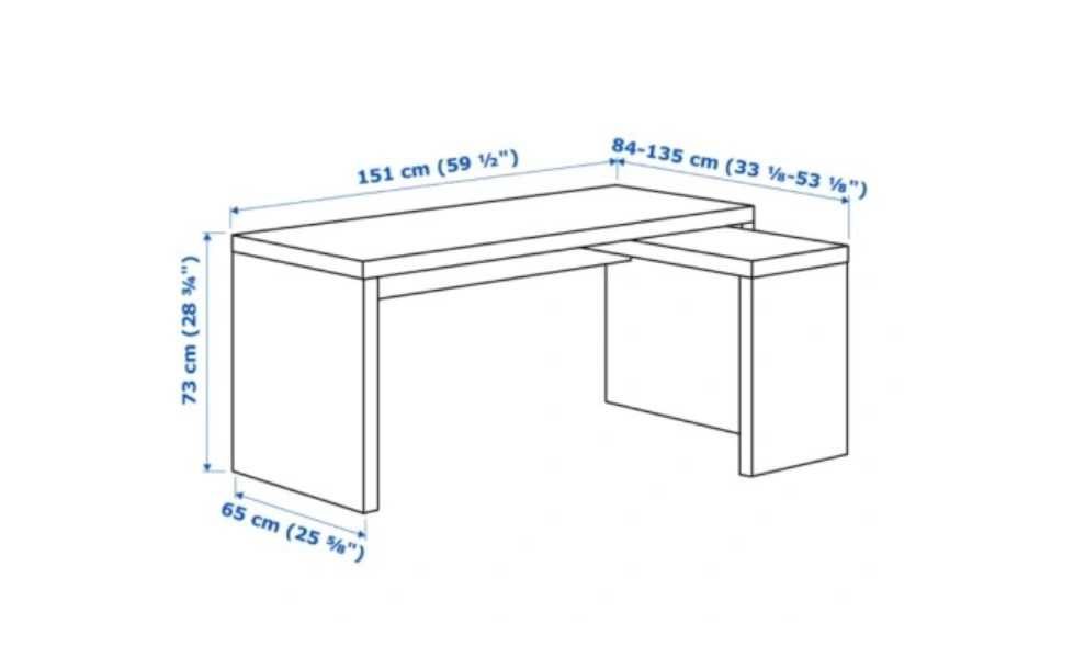 Biurko MALM z panelem bocznym wysuwanym - IKEA plus komoda pod biurko