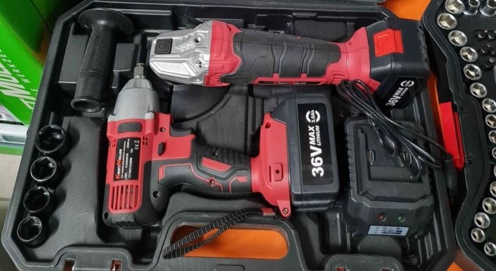 Kit de rebarbadora e máquina de impacto com Baterias LITHIUM de 36V