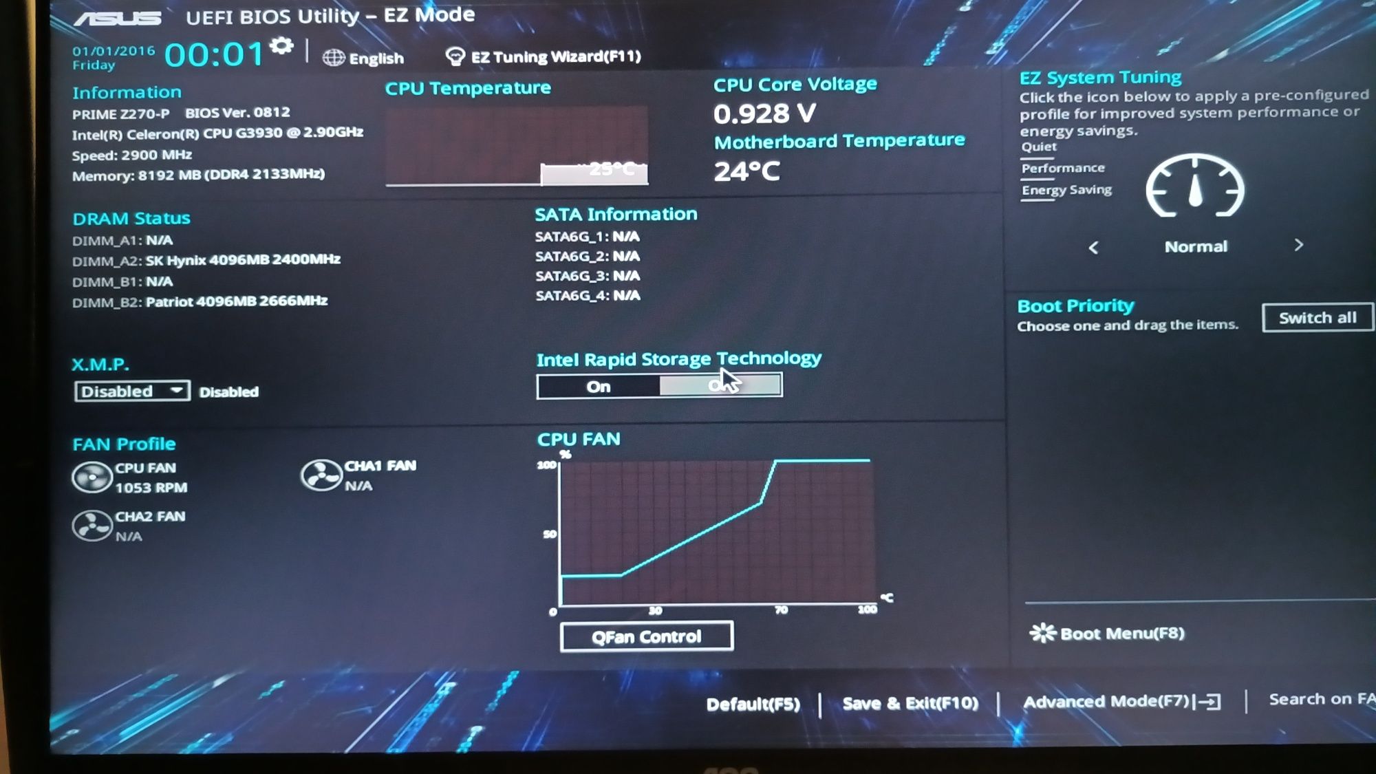 Asus prime Z270-p + g3930 + 8gb ddr4