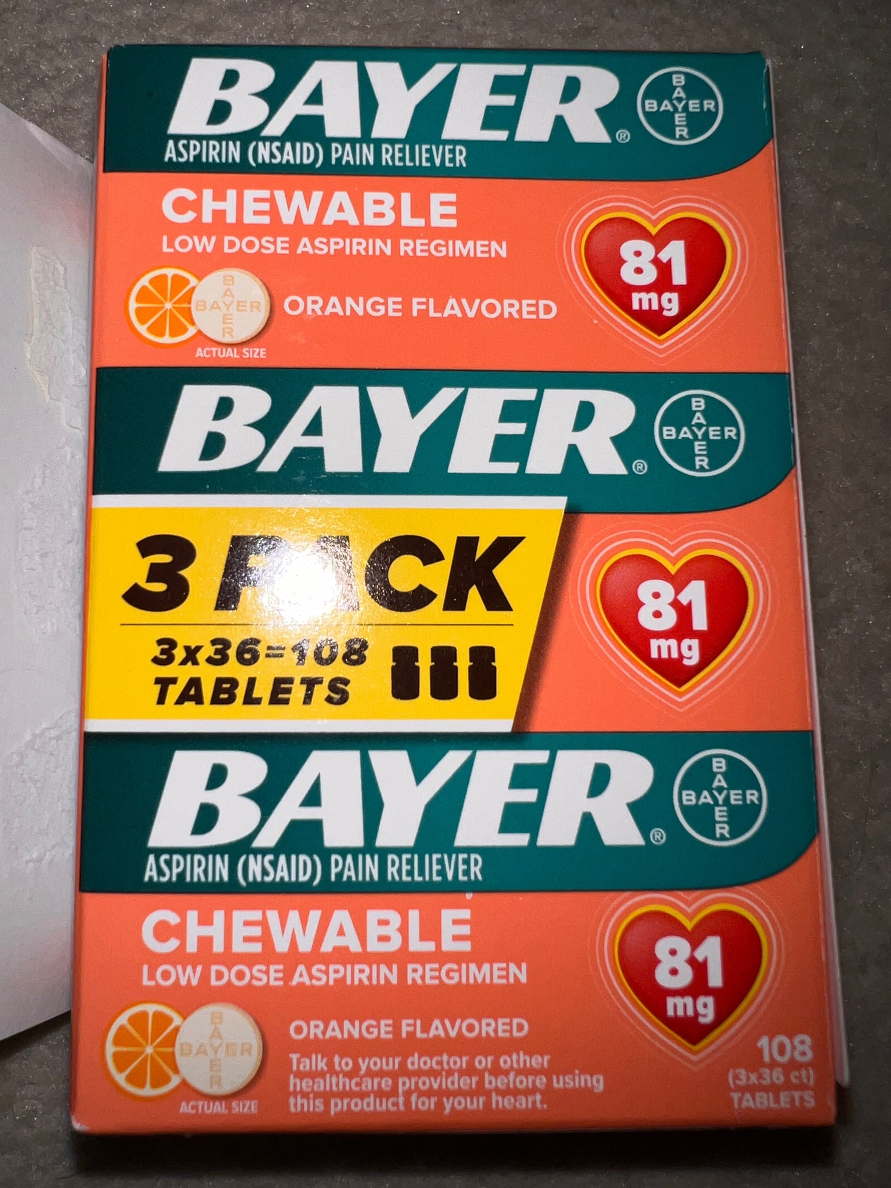 Oryginalny Bayer z USA - 3 pack o smaku pomarańczowym 108 szt.