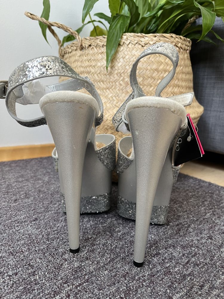 Szpilki Pole Dance srebrne shine r. 41 Roxie Luve nowe
