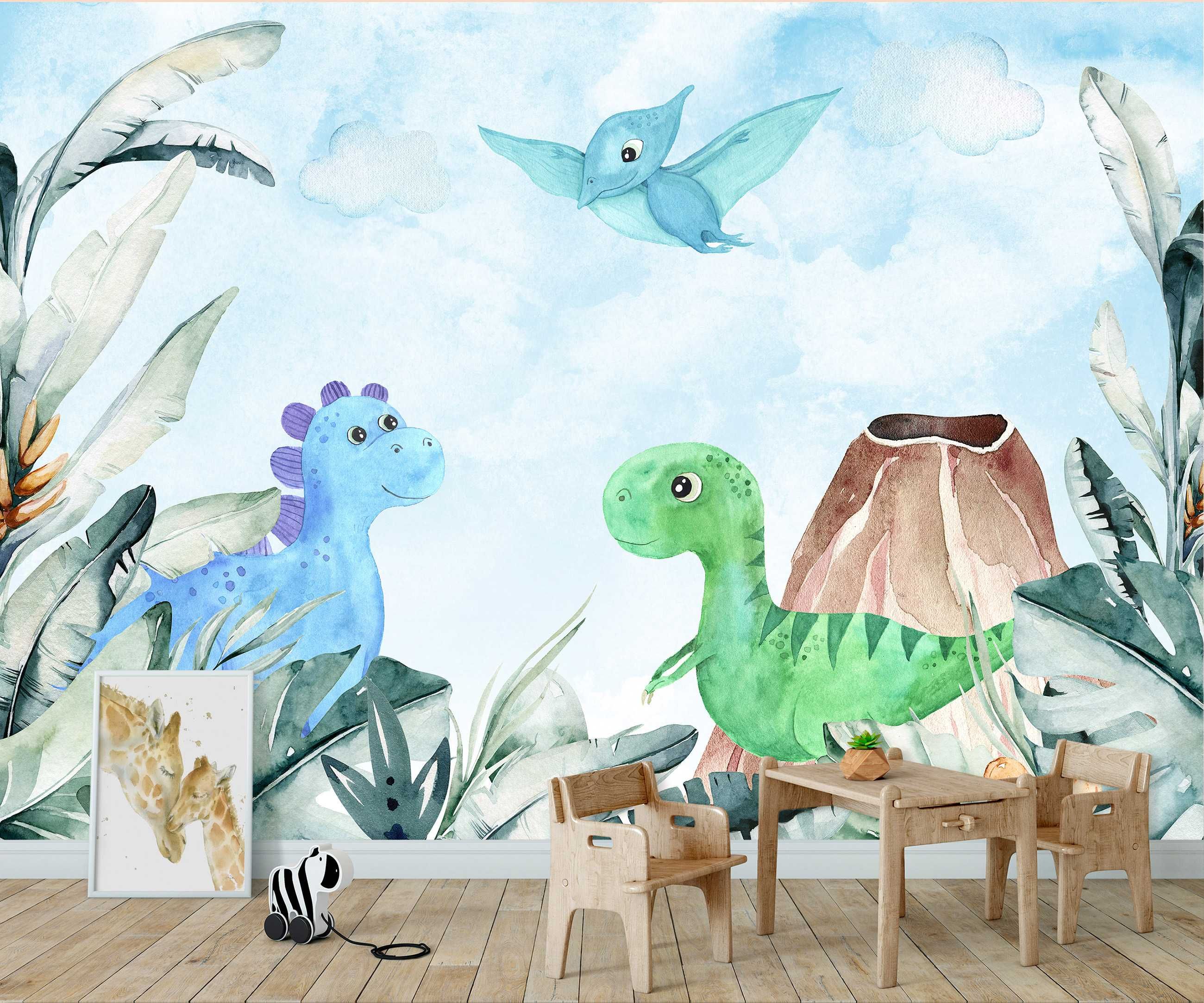 Fototapeta Dla Dzieci Dziecka Dinozaury Bajka 3D Twój Rozmiar + KLEJ