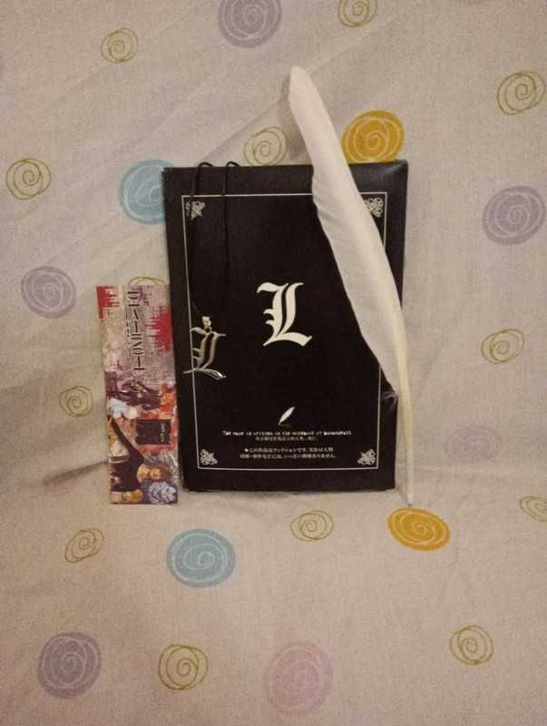 Death note caderno + colar + marcador + caneta pena