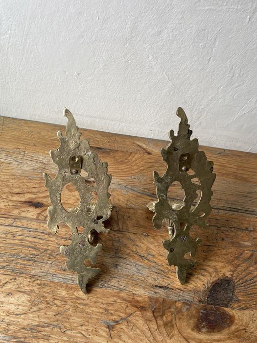 Ścienne świeczniki mosiężne vintage PRL antyk mosiądz komplet