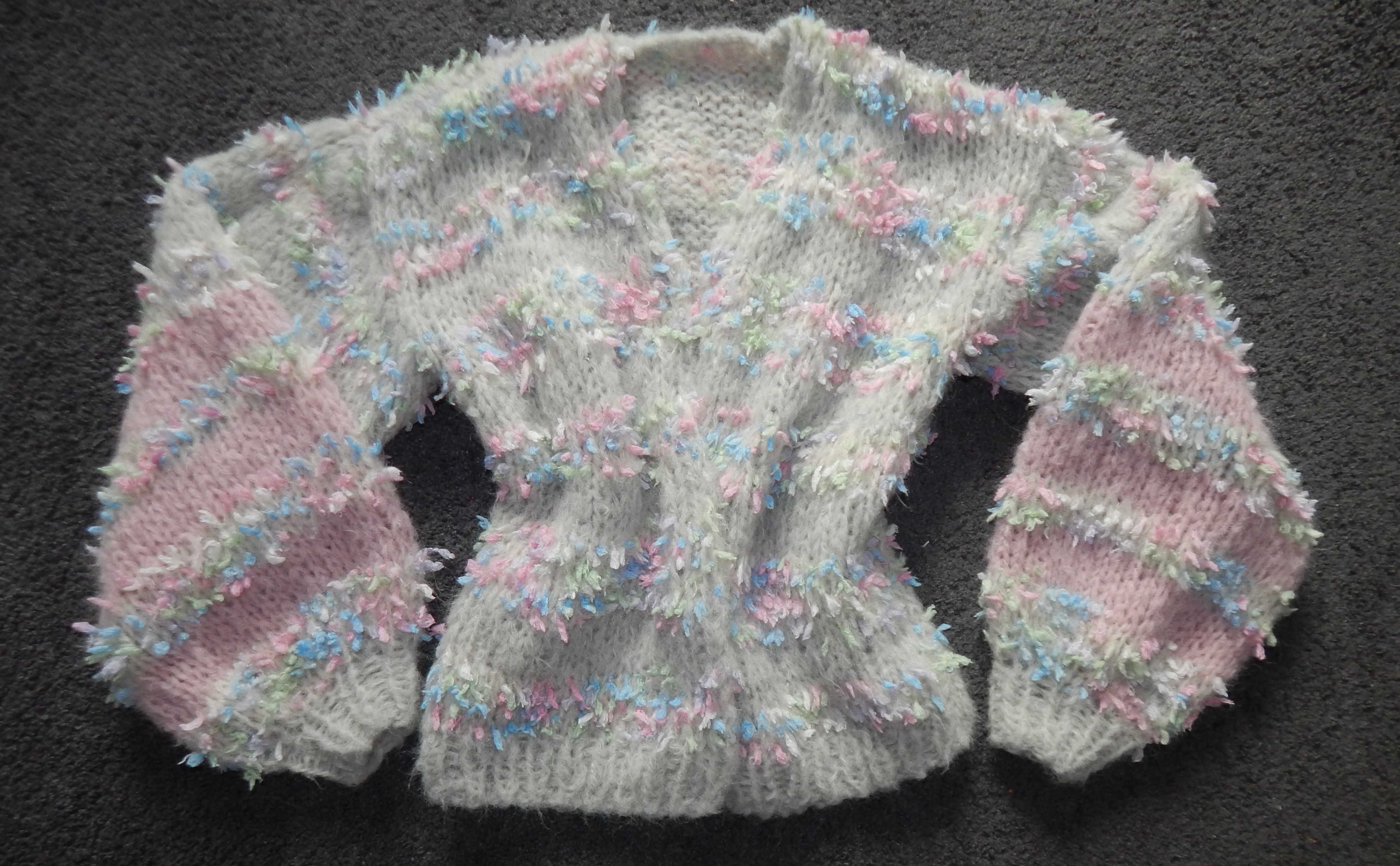 Kardigan szary w confetti sweter handmade ręcznie robiony alpaka S/M